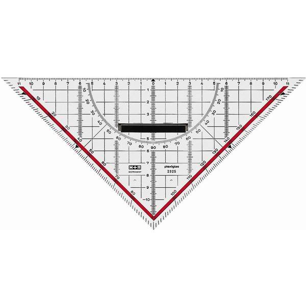 MÖBIUS   RUPPERT - Zeichendreieck 22cm glasklar Skala rot hinterlegt 180°-1° 45°-Linie