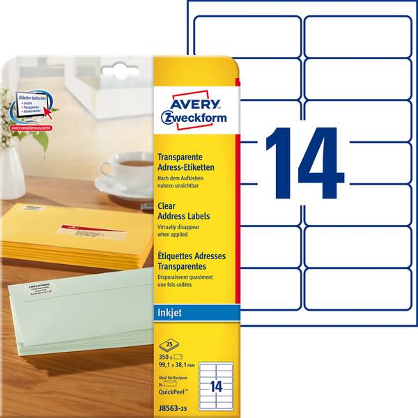 AVERY Zweckform Transparente Adress-Etiketten, 99,1 x 38,1mm
