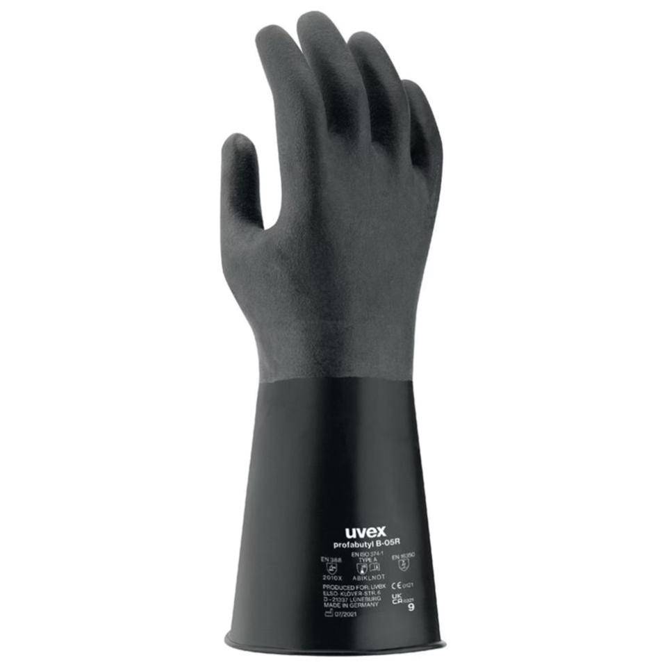 uvex Chemikalien-Schutzhandschuh profabutyl B-05R, Kat.III, schwarz, Butyl, Größe 8-1