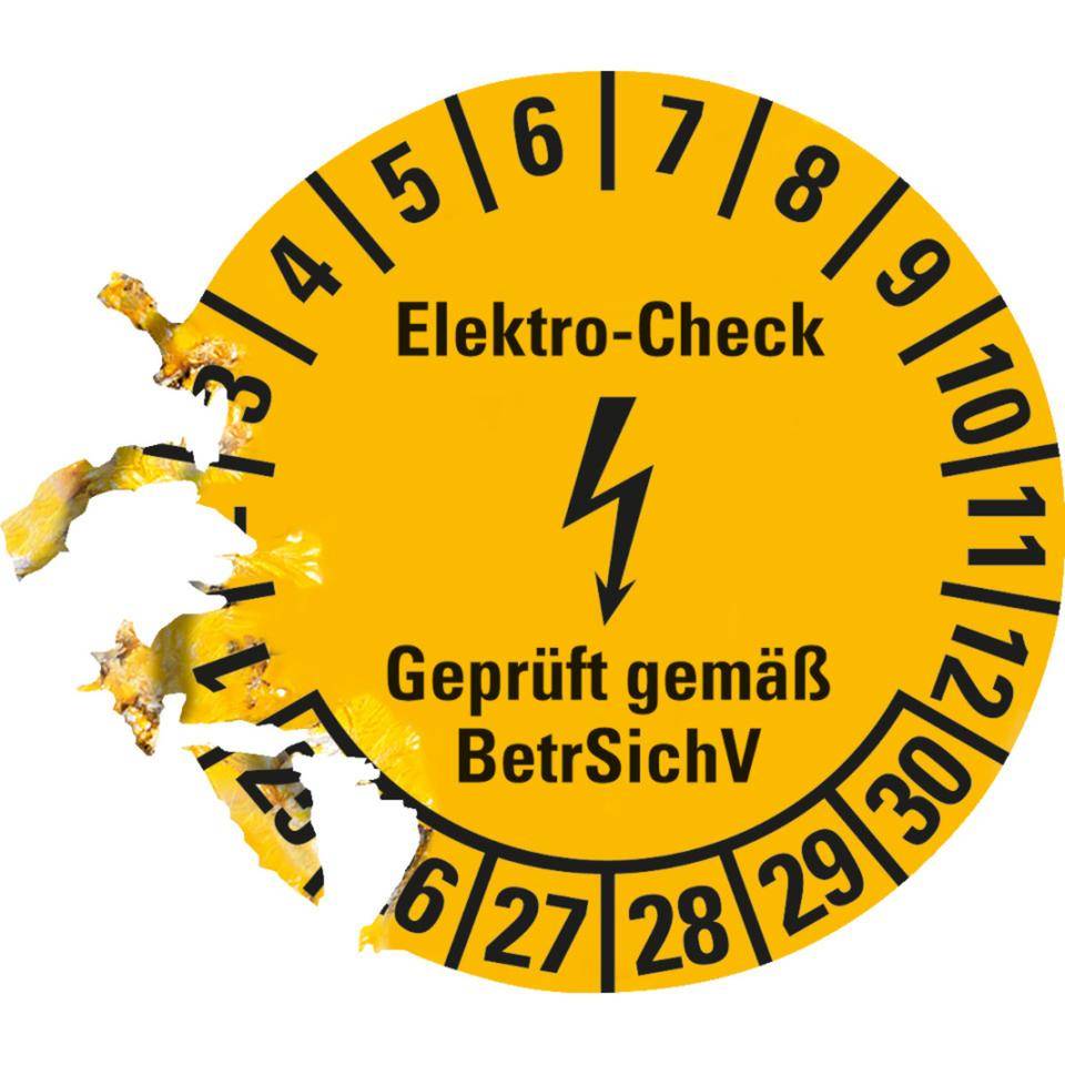 Prüfplakette Elektro-Check BetrSichV,25-30,gelb/schwarz,Dokumentenfolie,Ø 20mm,36/Bogen-2