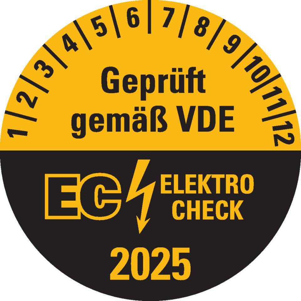 Prüfplakette Geprüft gemäß VDE EC ELEKTRO CHECK, 2025, Dokumentenfolie, Ø20mm, 36/Bogen-0