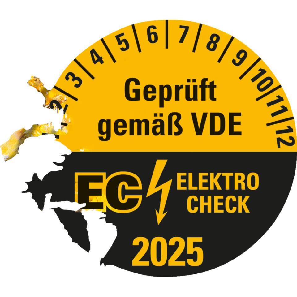 Prüfplakette Geprüft gemäß VDE EC ELEKTRO CHECK, 2025, Dokumentenfolie, Ø20mm, 36/Bogen-2