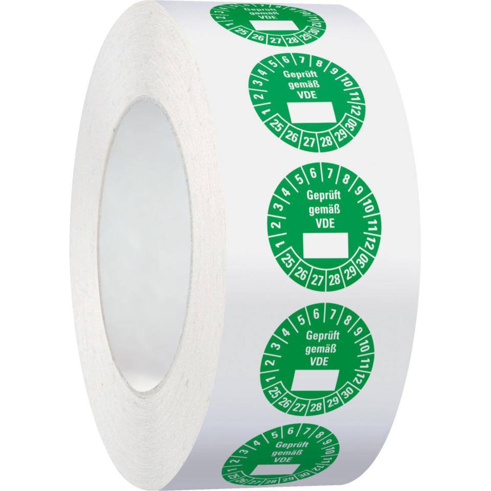 Prüfplakette Geprüft gemäß VDE 25-30, grün, Dokumentenfolie, Ø 25mm, 500/Rolle-1