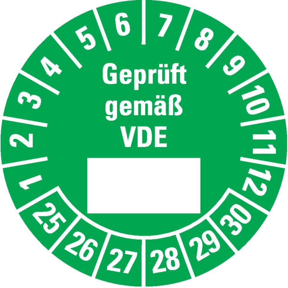 Prüfplakette Geprüft gemäß VDE 25-30, grün, Dokumentenfolie, Ø 25mm, 500/Rolle-0