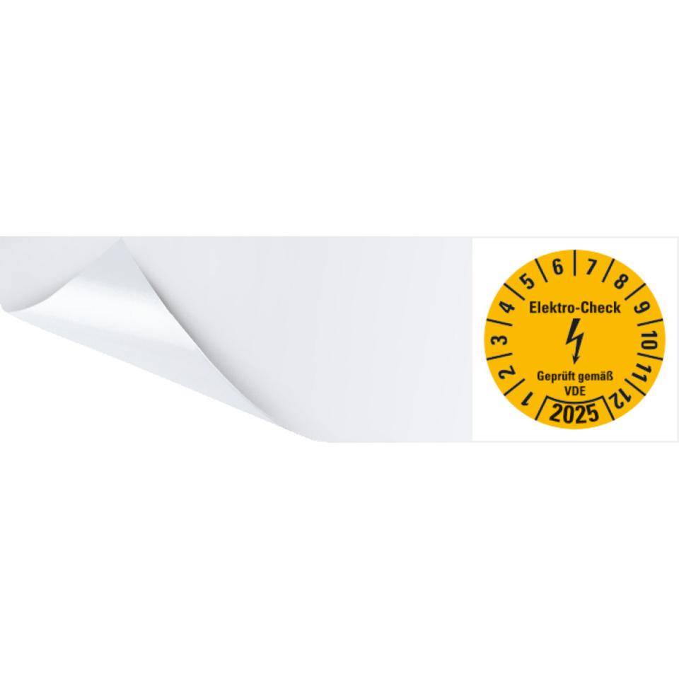 Kabelprüfplakette Elektro-Check geprüft gemäß VDE 2025,gelb,Folie,57x25mm,6/Bogen-0