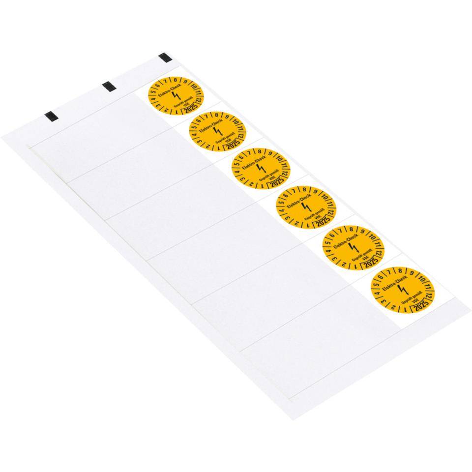 Kabelprüfplakette Elektro-Check geprüft gemäß VDE 2025,gelb,Folie,57x25mm,6/Bogen-1