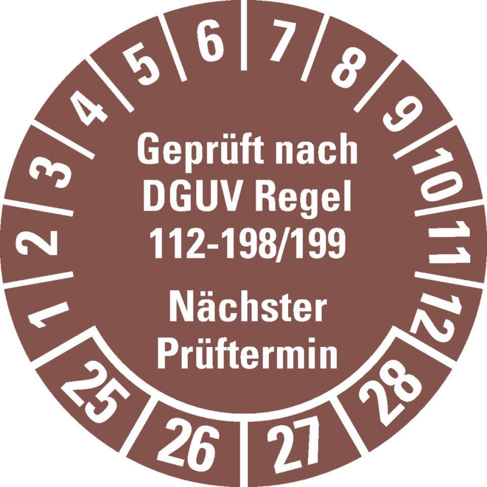 Prüfplakette Geprüft nach DGUV 112-198/199 25-28, braun, Ø 30mm, 18/Bogen-0