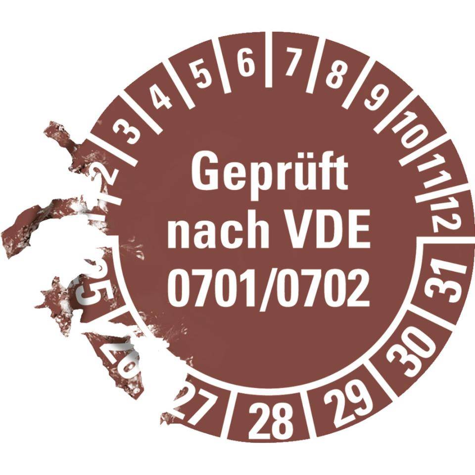 Prüfplakette Geprüft VDE 0701/0702 25-31, braun, Dokumentenfolie, Ø30mm, 18/Bogen-2