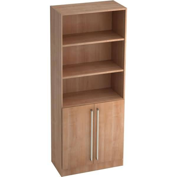 Regal 5 OH 80x42x200,4cm 2 Türen unten Sockelblende Griff CE Nussbaum/Nussbaum-0
