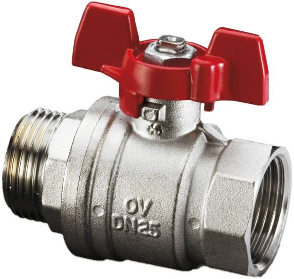 Oventrop Optiba Kugelhahn Flügelgriff DN 15, G 1/2" Innengewinde, Außengewinde, PN 16, Messing, 1076304-1