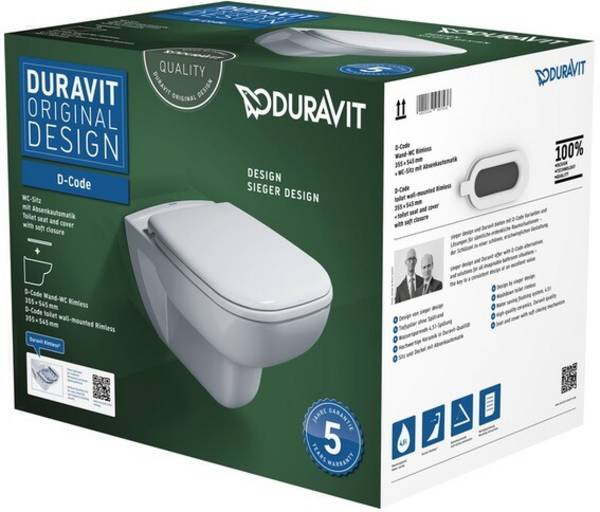 Duravit Wand-WC-Set D-CODE RIMLESS ti 355x540mm we