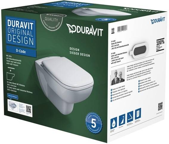 Duravit Wand-WC-Set D-CODE RIMLESS ti 355x540mm we-1