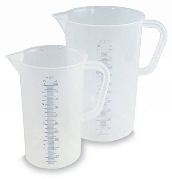 Messbecher aus Polypropylen (PP) mit Gradierung, 5 Liter Volumen, 5 Stück