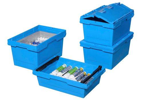Mehrweg-Stapelbehälter classic-line D, Stapelbügel, nestbar, 600 x 400 x 273 mm, blau, VE = 3 St.-1