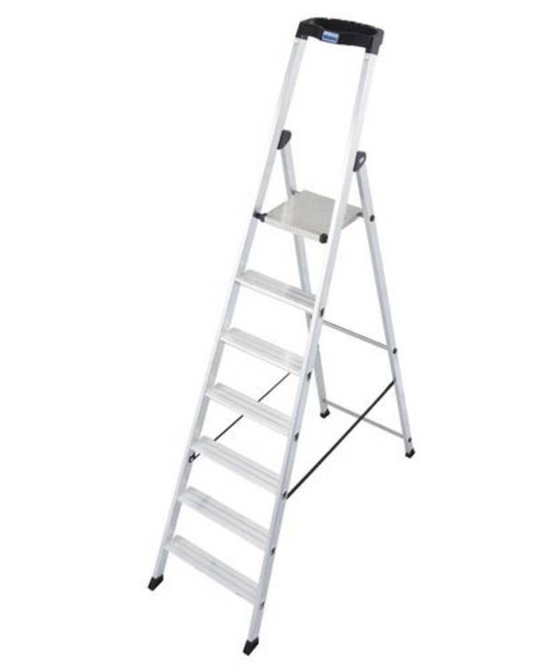Stufenstehleiter Solido, Aluminium, extrem rutschfeste Plattform, 7 Stufen