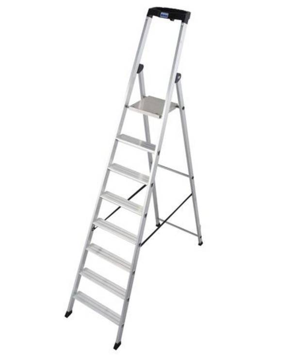 Stufenstehleiter Solido, Aluminium, extrem rutschfeste Plattform, 8 Stufen