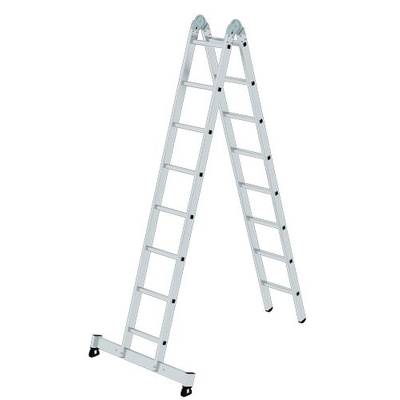 Klappleiter aus Aluminium, mit nivello®-Traverse, rutschsichere Leiterschuhe, 2 x 8 Sprossen