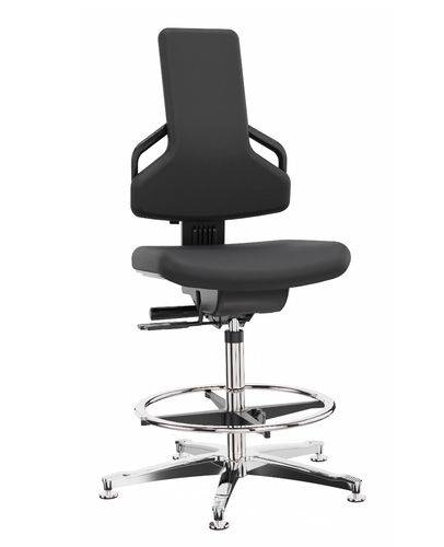 Premium Arbeitsstuhl Bezugsstoff schwarz, Aluminium-Fußkreuz, Bodengleiter, Fußring-0
