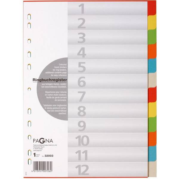 Register A4 Karton 12-teilig blanko m. Deckblatt 6-farbig