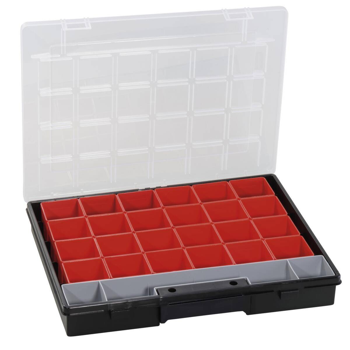 Kleinteilekasten,HxBxT 55x370x295mm,24 Kästen,PP,Koffer schwarz-0