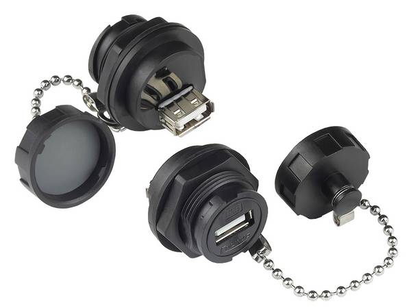 Industrie-Steckverbinder S4 - USB 2.0 Durchführungskupplung, Buchse A beidseitig, schwarz