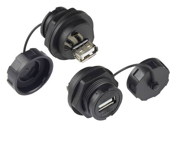 Industrie-Steckverbinder S4 - USB 2.0 Durchführungskupplung, Buchse A beidseitig, schwarz