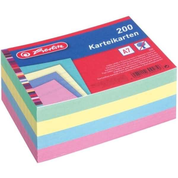 Karteikarten A7 liniert farbig sortiert VE=200 Stück-1