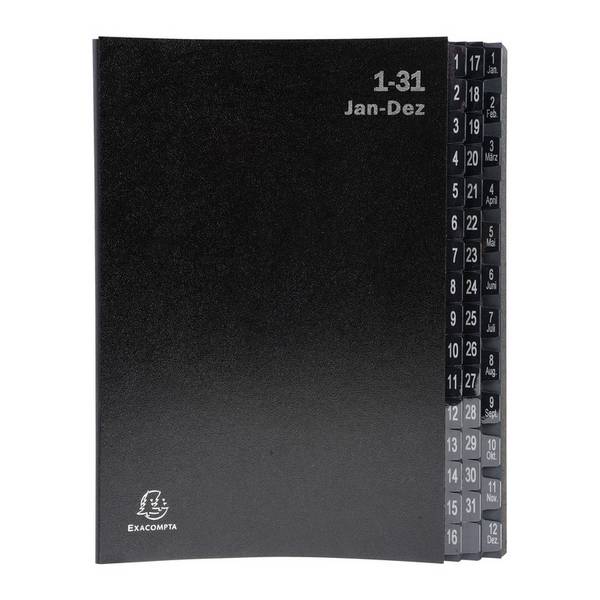 EXACOMPTA Pultordner, DIN A4, 1-12/1-31/, 44 Fächer, schwarz (8701008)