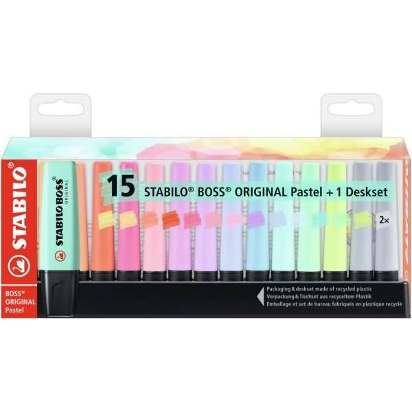 Textmarker Boss Original Tischset Pastell VE=15 Stück-0