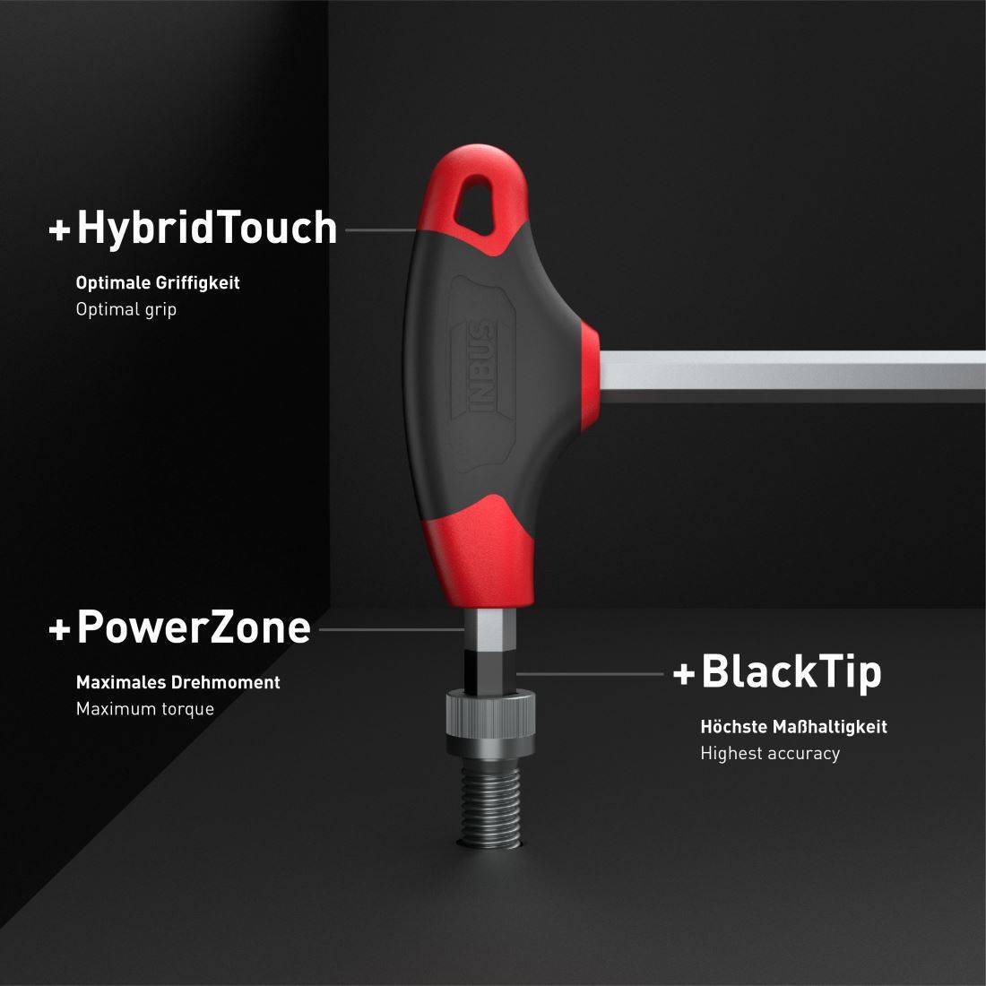 INBUS® Innen-Sechskant Winkelschraubendreher-Set T-Griff mit HybridTouch 8tlg. 2 bis 10 mm - Made in Germany-2