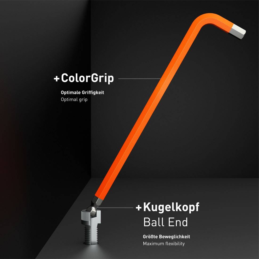 INBUS® 70273 Innen-Sechskant Winkelschraubendreher-Set mit ColorGrip & Kugelkopf 9tlg., 1.5 bis 10 mm - Made in Germany-2