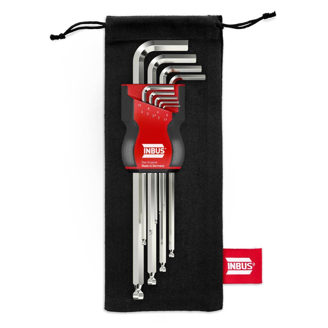 INBUS® Innen-Sechskant Winkelschraubendreher-Set mit Kugelkopf 9teilig 1.5 bis 10 mm XL - Made in Germany-1