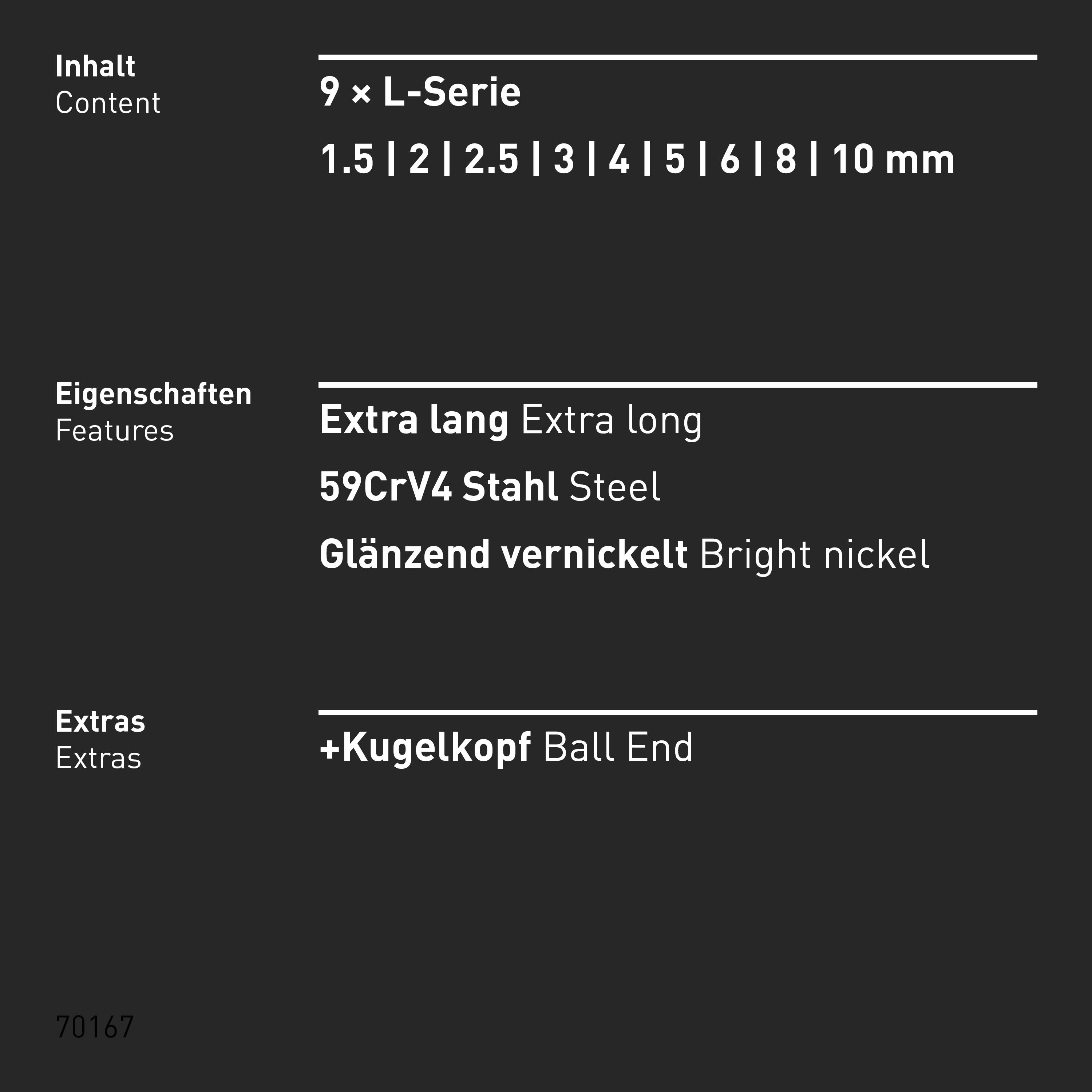 INBUS® Innen-Sechskant Winkelschraubendreher-Set mit Kugelkopf 9teilig 1.5 bis 10 mm XL - Made in Germany-3