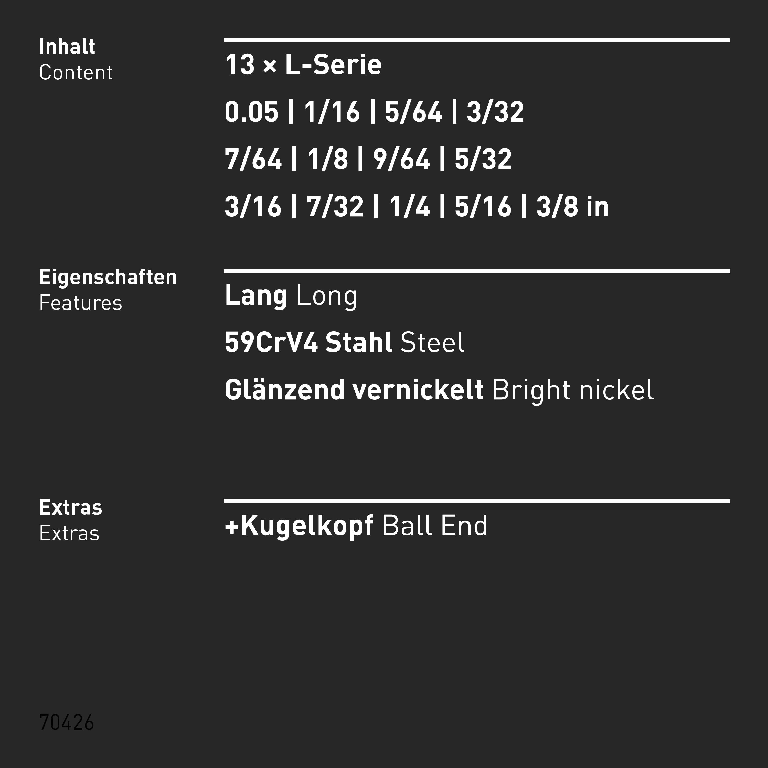 INBUS® Innen-Sechskant Winkelschraubendreher-Set mit Kugelkopf 13tlg. 0.053/8 Zoll - Made in Germany-3