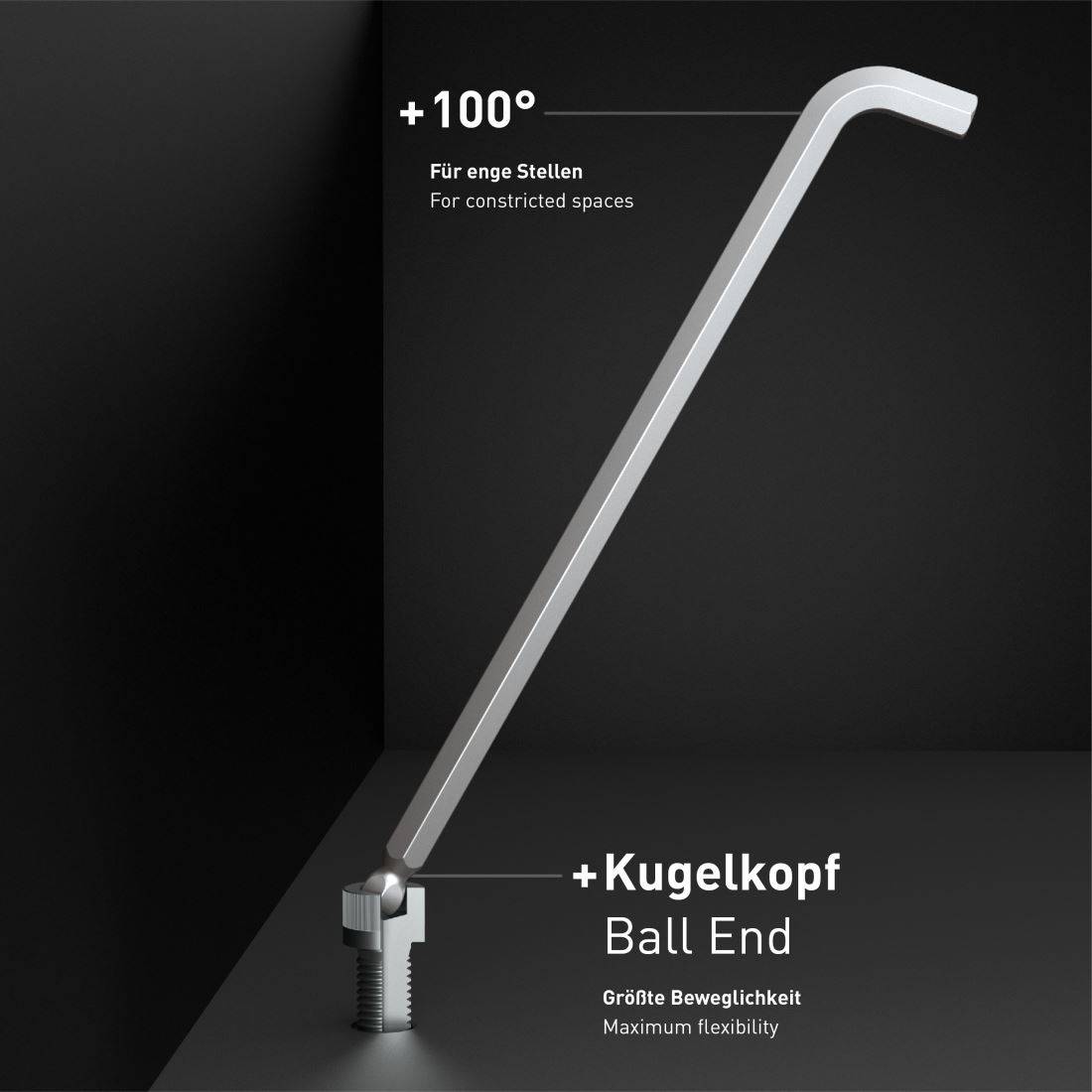 INBUS® Innen-Sechskant Winkelschraubendreher-Set 100° mit Kugelkopf 9teilig 1.5 bis 10 mm XL - Made in Germany-2