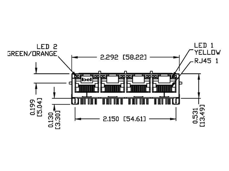 BEL Magnetics 08B0-1X4T-36-F MagJack 4 x RJ45 mit LEDs GE/GN-OR-6