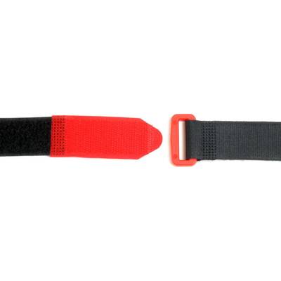 10x Klett-Kabelbinder mit Kunststofföse 480 x 25 mm schwarz / rot