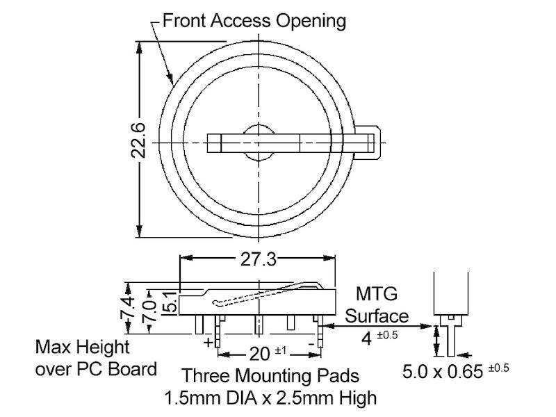 Batteriehalter 1x Knopfzellen Ø 20mm Printanschluss-2