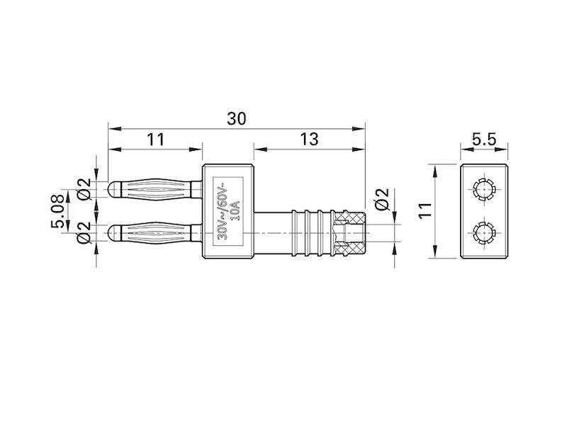 Stäubli KS2-5,08L/1A/A Verbindungsstecker 2 mm schwarz vergoldet mit 2 mm Buchse-1