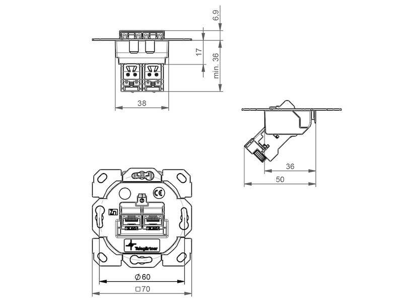 Telegärtner Modul Aufnahme AMJ-S DD Flex 2-fach UP/0 T568A-3