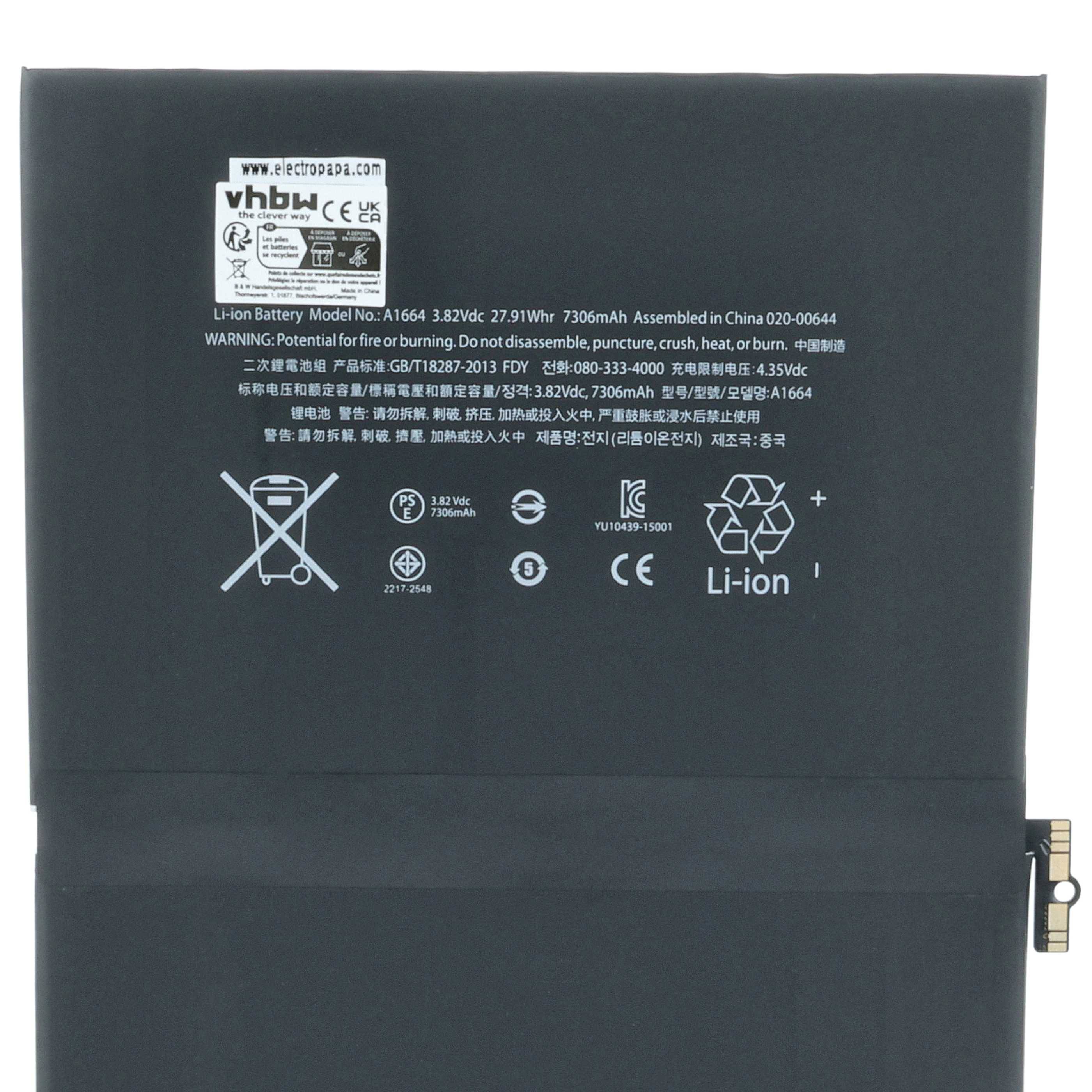 vhbw Akku kompatibel mit Apple iPad 6,3 | A1675, A1674, 10.2 2019, A1673, 6,4, 10,2, 10.2 7th gen Tablet Pad (7300 mAh-3