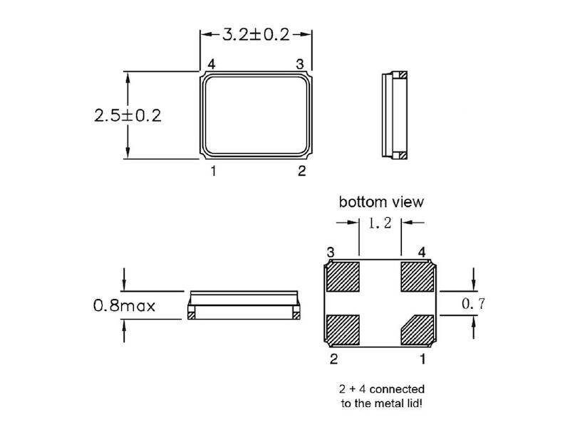 auris SMD Quarz Bauform HC3225/4 Keramik 20,0 MHz ± 30 ppm-2
