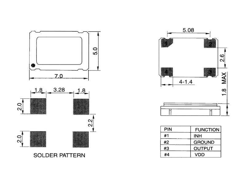 auris SMD Quarz-Oszillator AQO 7050 Bauform 7 x 5 mm 20,0 MHz ± 50 ppm-2