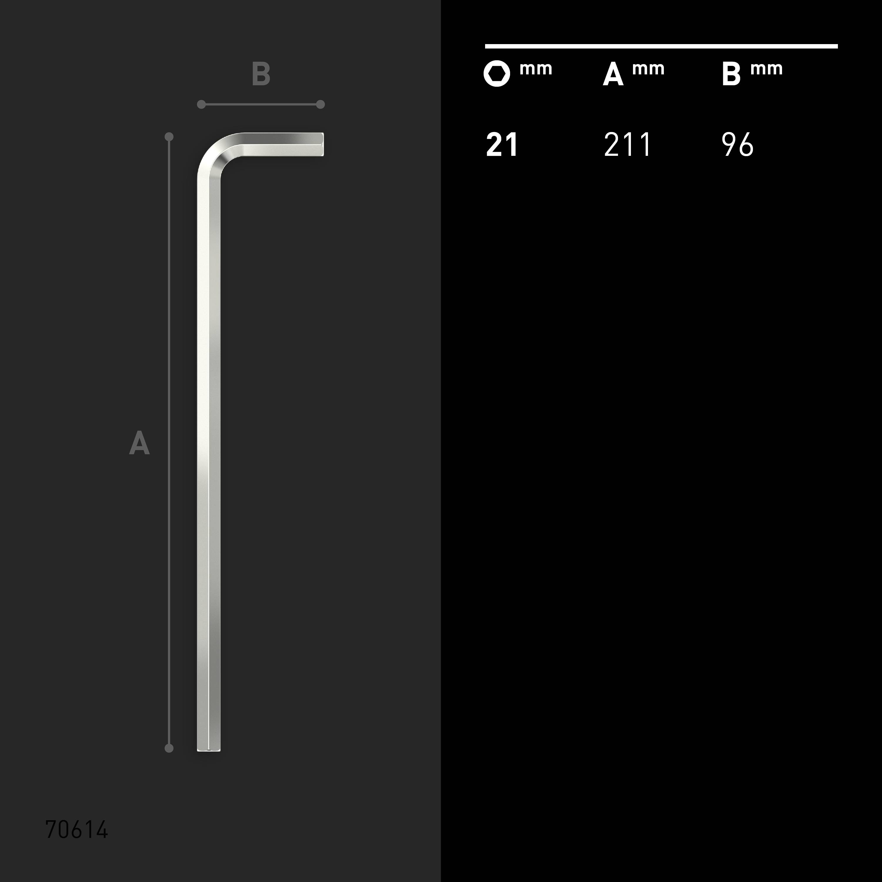INBUS® Innen-Sechskant Winkelschraubendreher 21 mm, kurz/ISO 2936, glänzend vernickelt | Made in Germany-4