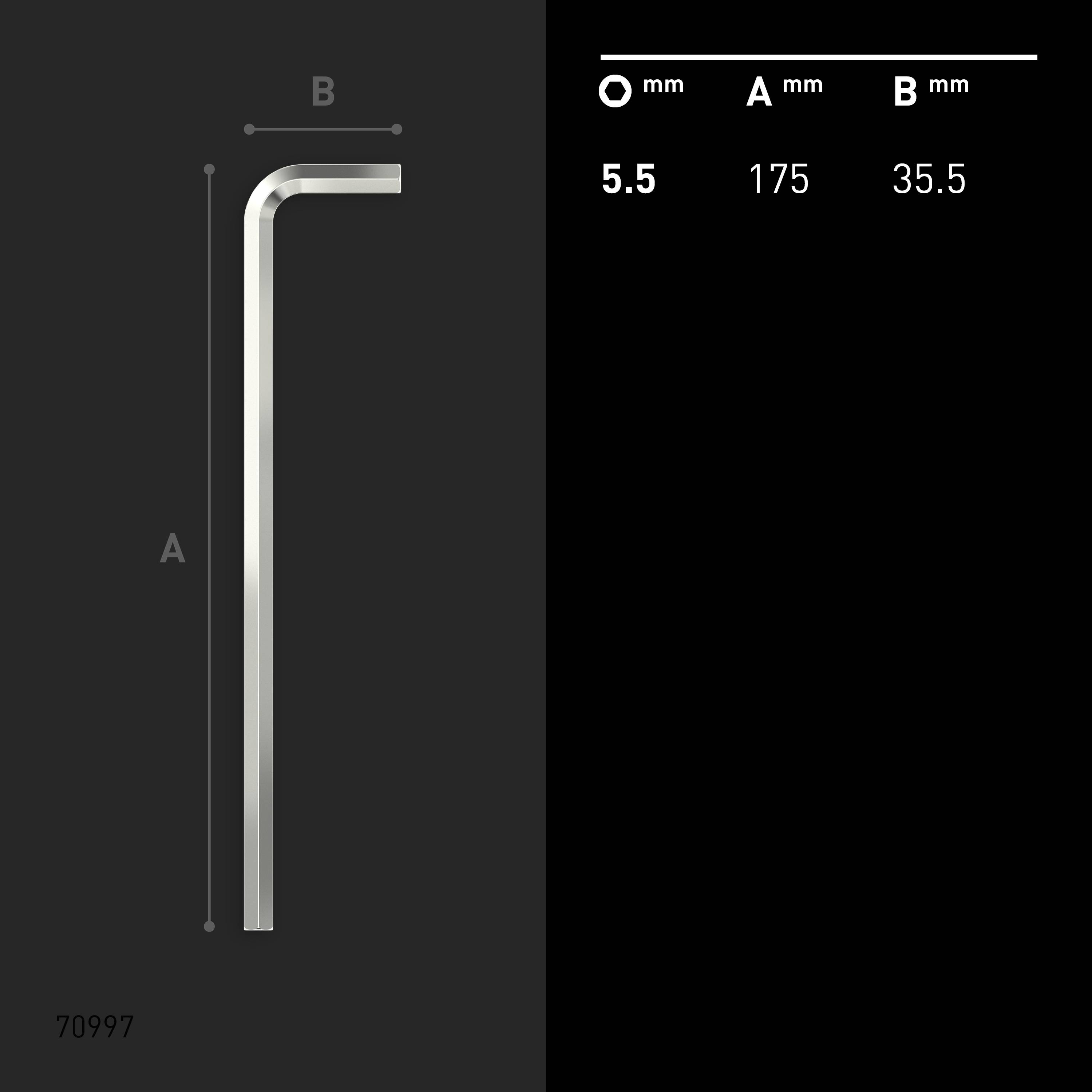 INBUS® Innen-Sechskant Winkelschraubendreher 5.5 mm - Ausführung extra lang, glänzend vernickelt (71096)-4