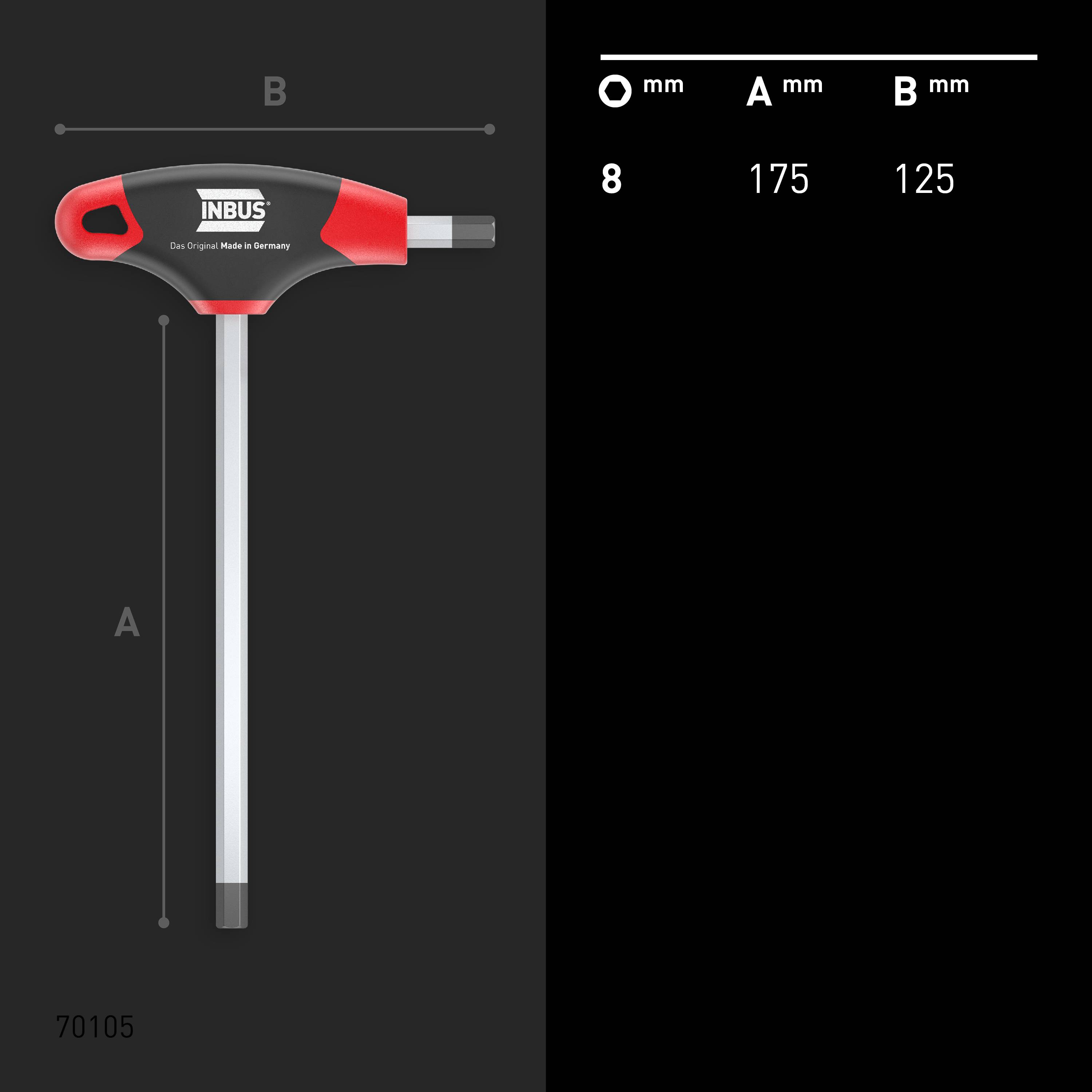 INBUS® Innen-Sechskant Schraubendreher mit T-Griff HybridTouch - Schlüsselweite: 8 mm - Klingenlänge: 175 mm-4