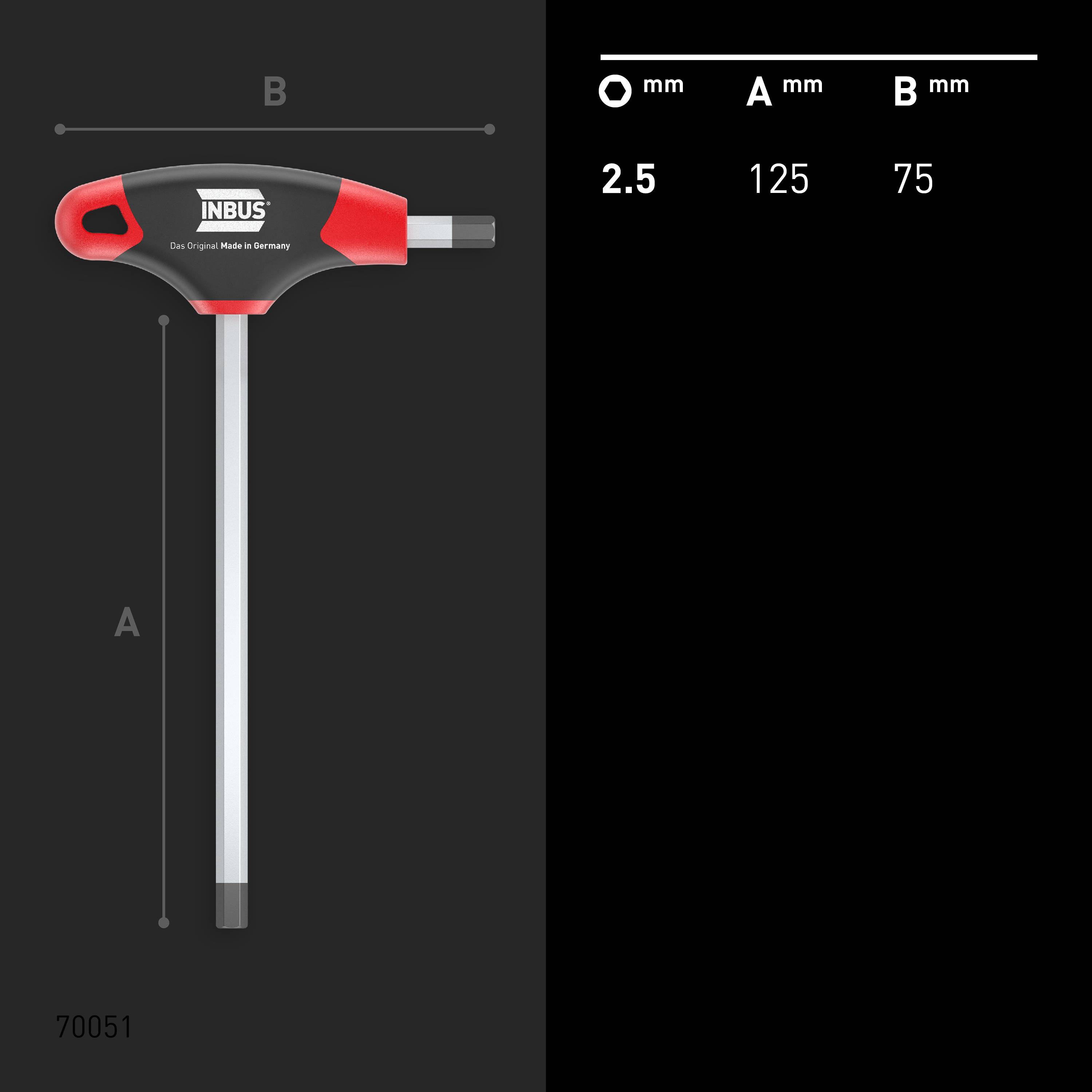 INBUS® Innen-Sechskant Schraubendreher mit T-Griff HybridTouch - Schlüsselweite: 2,5 mm - Klingenlänge: 125 mm-4