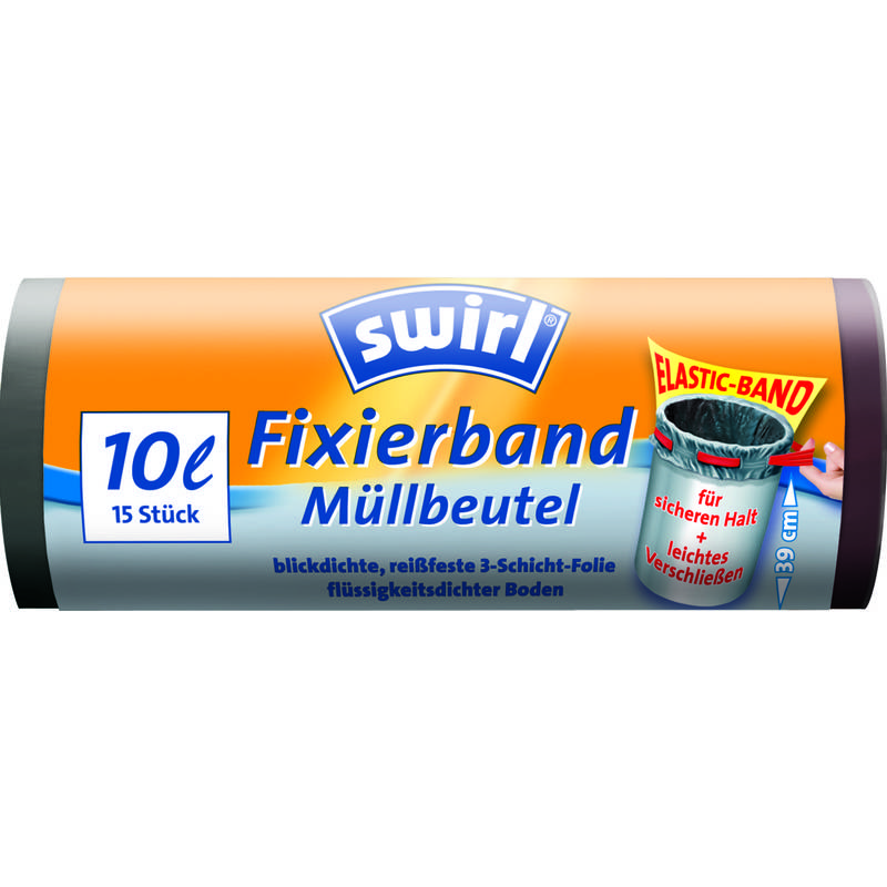 swirl Mülleimerbeutel, mit Fixierband, schwarz, 10 Liter-0
