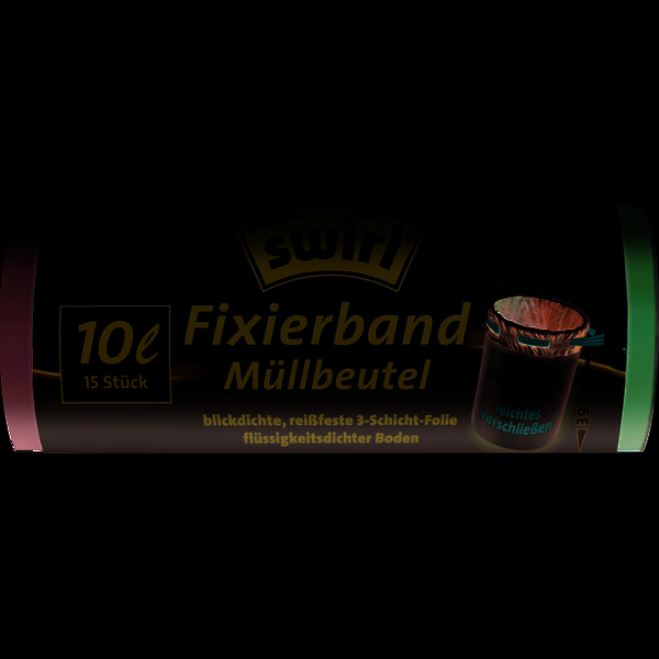 swirl Mülleimerbeutel, mit Fixierband, schwarz, 10 Liter