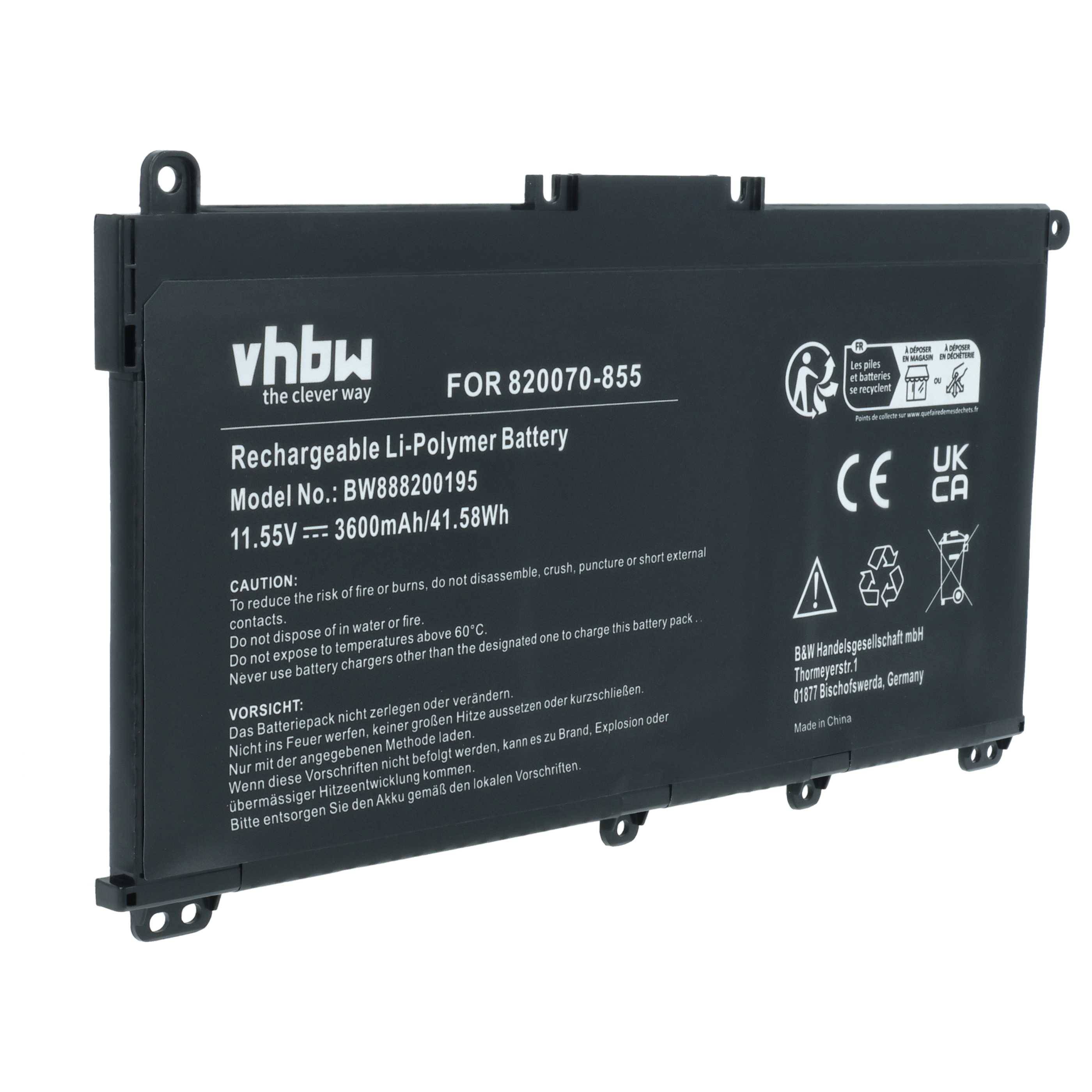 vhbw Akku Ersatz für HP HT03XL | HT03041XL, HSTNN-LB8M, HSTNN-LB8L, HSTNN-UB7J für Notebook (3600 mAh, 11,55 V, Li-Ion)-0